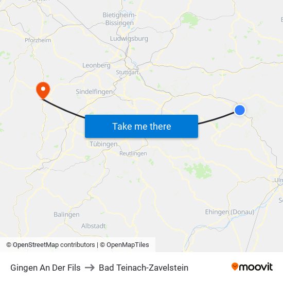 Gingen An Der Fils to Bad Teinach-Zavelstein map