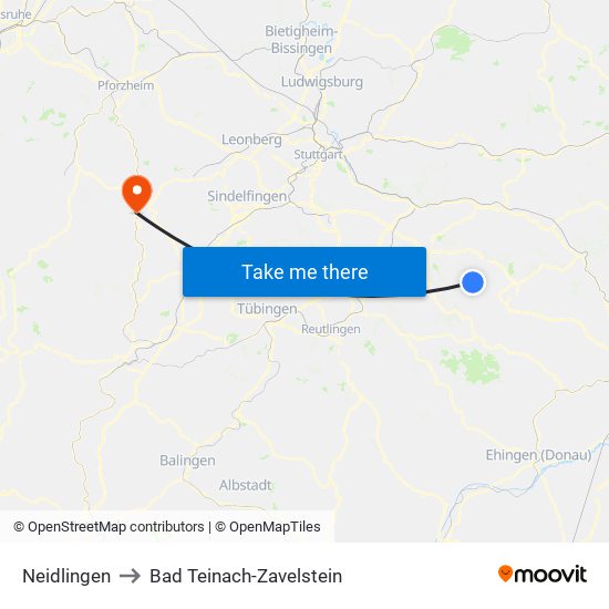 Neidlingen to Bad Teinach-Zavelstein map