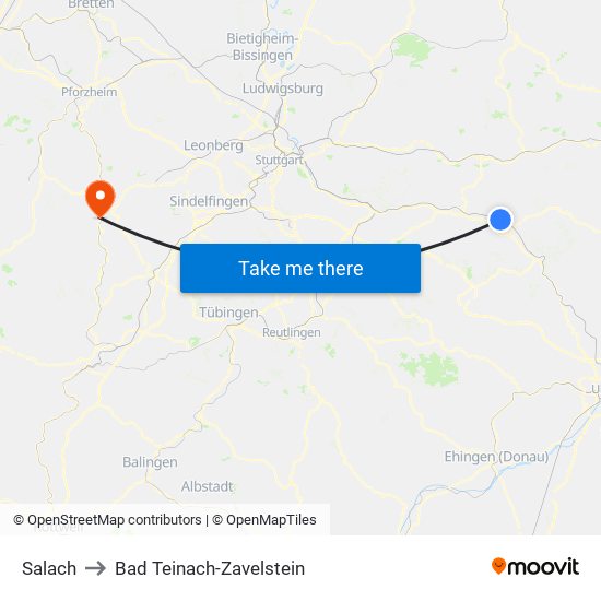 Salach to Bad Teinach-Zavelstein map