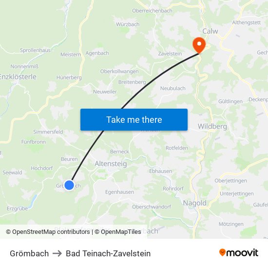 Grömbach to Bad Teinach-Zavelstein map