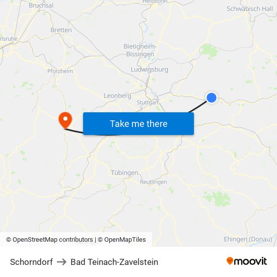 Schorndorf to Bad Teinach-Zavelstein map