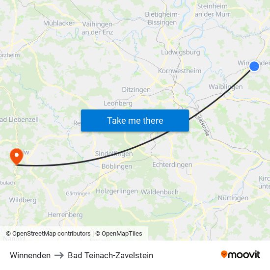 Winnenden to Bad Teinach-Zavelstein map