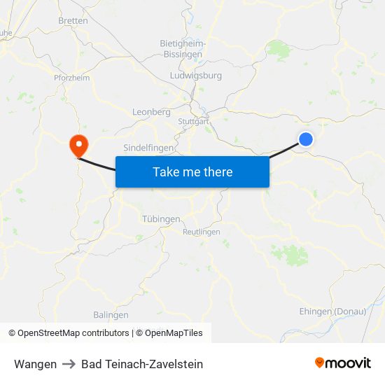 Wangen to Bad Teinach-Zavelstein map