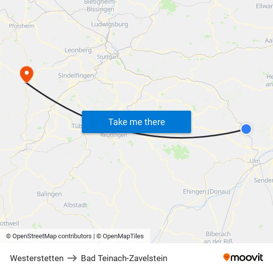 Westerstetten to Bad Teinach-Zavelstein map