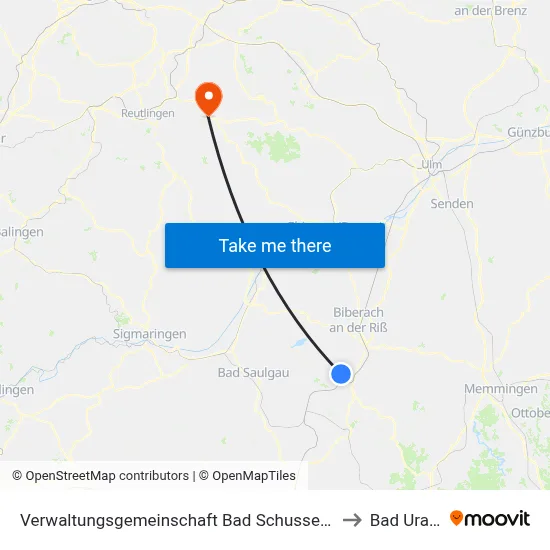 Verwaltungsgemeinschaft Bad Schussenried to Bad Urach map