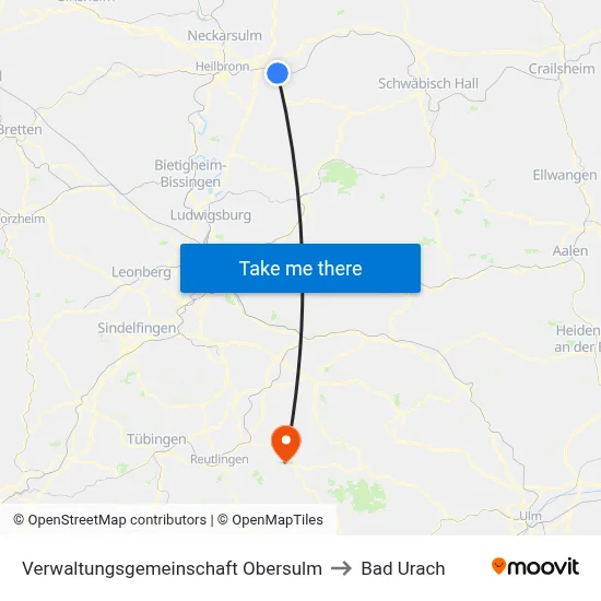 Verwaltungsgemeinschaft Obersulm to Bad Urach map