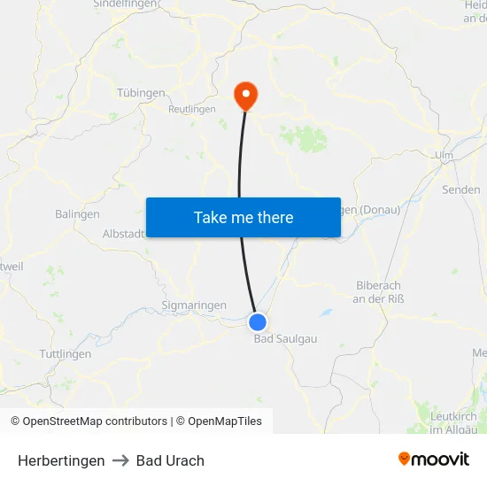 Herbertingen to Bad Urach map