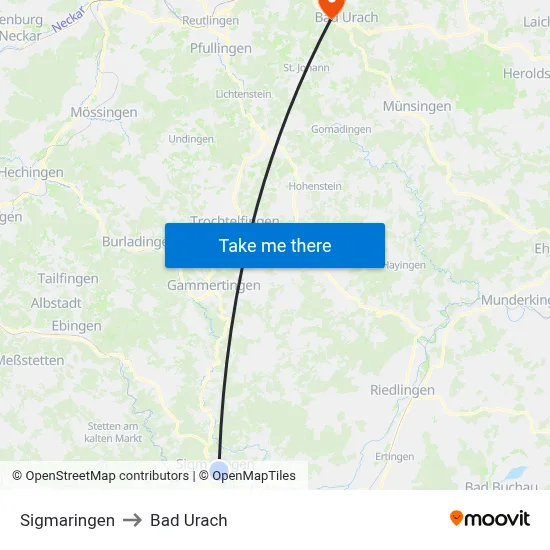 Sigmaringen to Bad Urach map