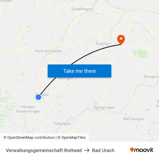 Verwaltungsgemeinschaft Rottweil to Bad Urach map