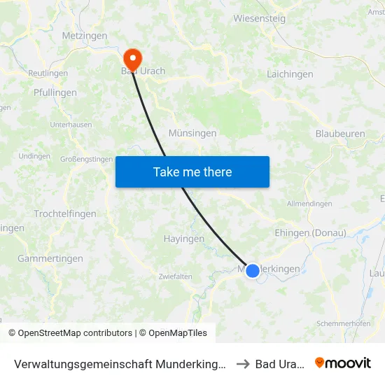 Verwaltungsgemeinschaft Munderkingen to Bad Urach map