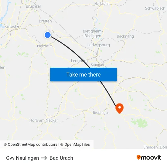 Gvv Neulingen to Bad Urach map