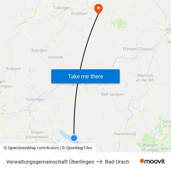 Verwaltungsgemeinschaft Überlingen to Bad Urach map