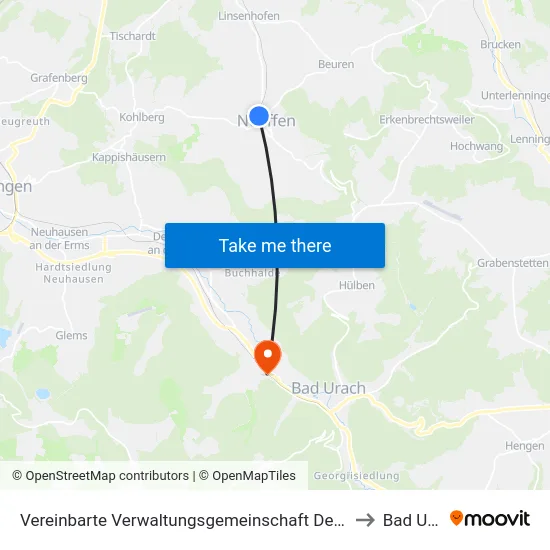 Vereinbarte Verwaltungsgemeinschaft Der Stadt Neuffen to Bad Urach map