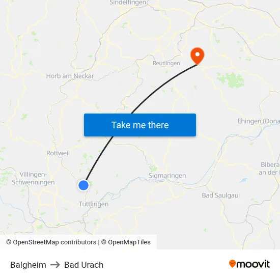 Balgheim to Bad Urach map