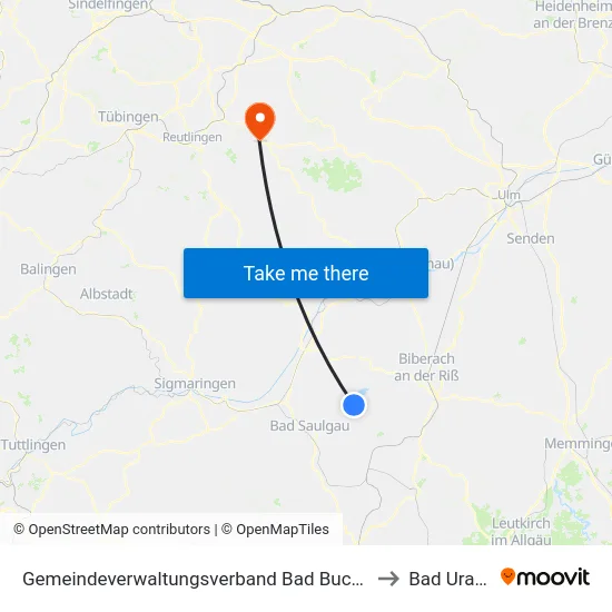 Gemeindeverwaltungsverband Bad Buchau to Bad Urach map