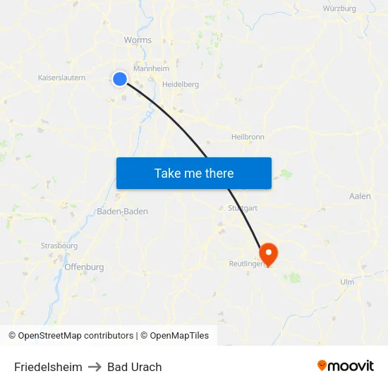 Friedelsheim to Bad Urach map