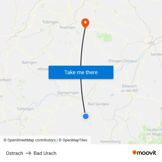 Ostrach to Bad Urach map