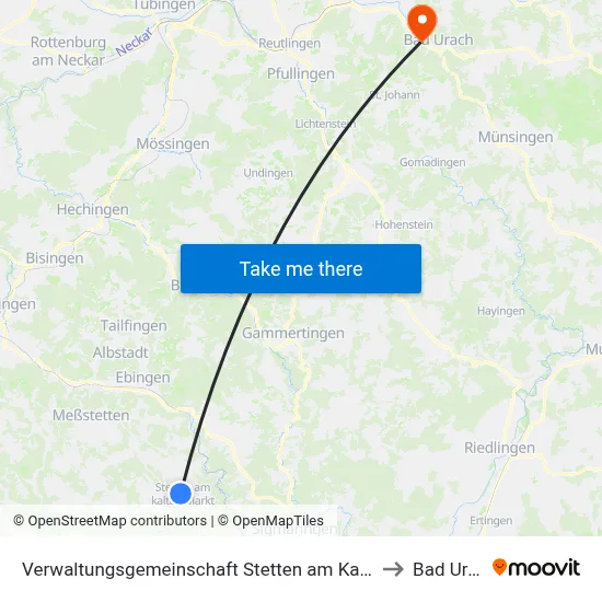 Verwaltungsgemeinschaft Stetten am Kalten Markt to Bad Urach map
