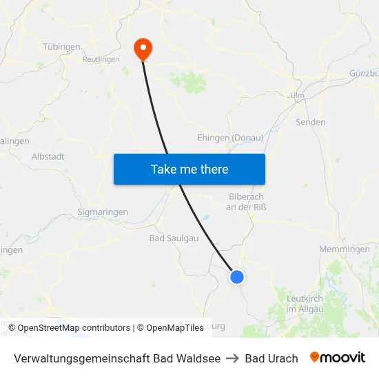 Verwaltungsgemeinschaft Bad Waldsee to Bad Urach map