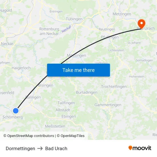 Dormettingen to Bad Urach map