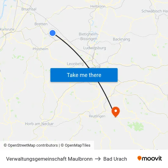 Verwaltungsgemeinschaft Maulbronn to Bad Urach map