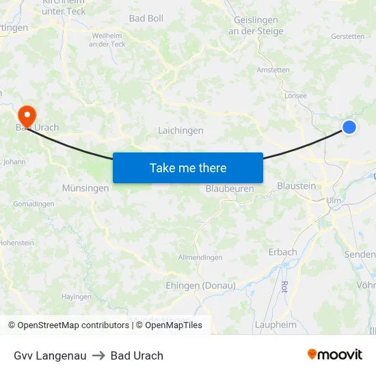 Gvv Langenau to Bad Urach map