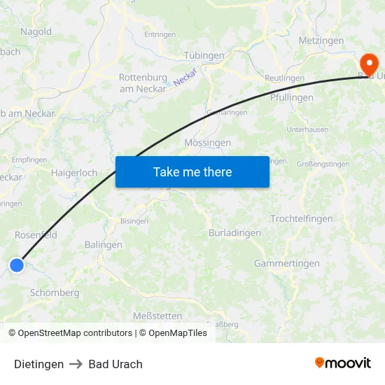 Dietingen to Bad Urach map