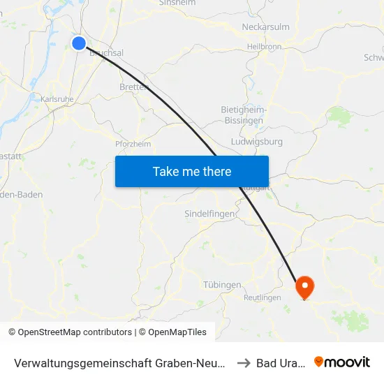 Verwaltungsgemeinschaft Graben-Neudorf to Bad Urach map
