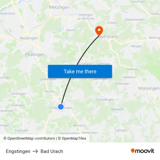 Engstingen to Bad Urach map