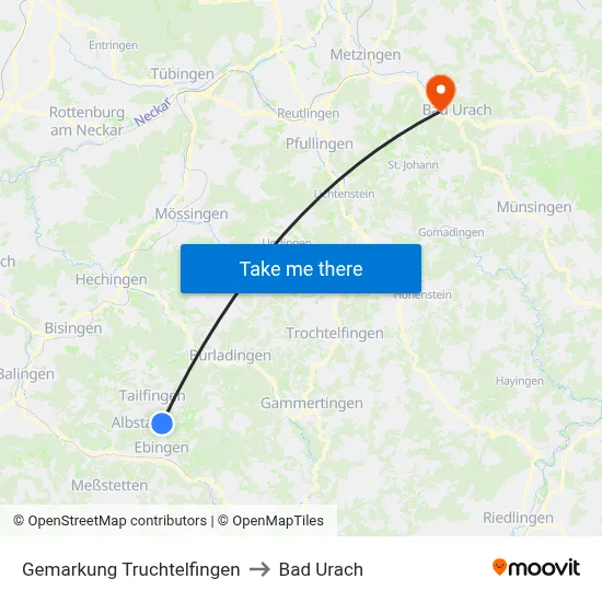 Gemarkung Truchtelfingen to Bad Urach map