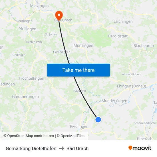 Gemarkung Dietelhofen to Bad Urach map