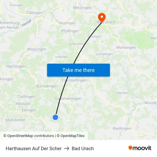 Harthausen Auf Der Scher to Bad Urach map