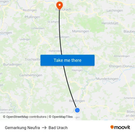 Gemarkung Neufra to Bad Urach map