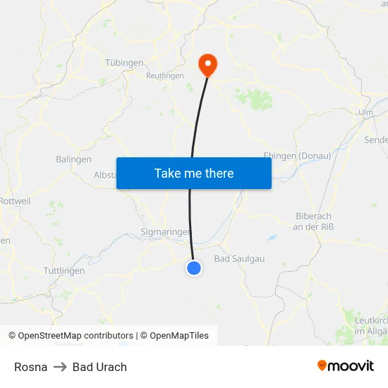 Rosna to Bad Urach map
