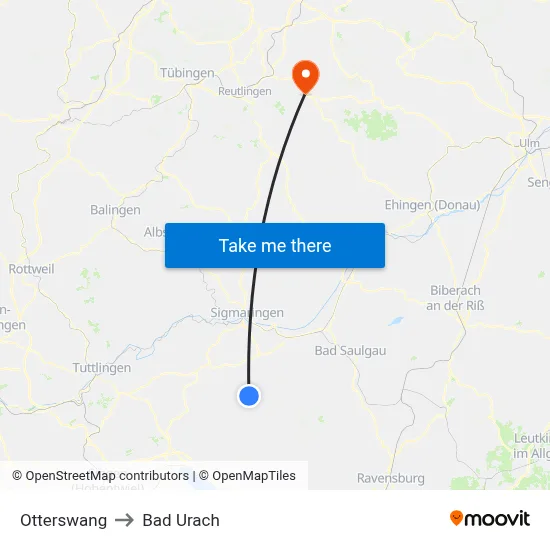 Otterswang to Bad Urach map