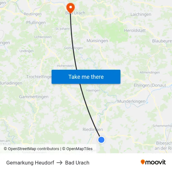 Gemarkung Heudorf to Bad Urach map