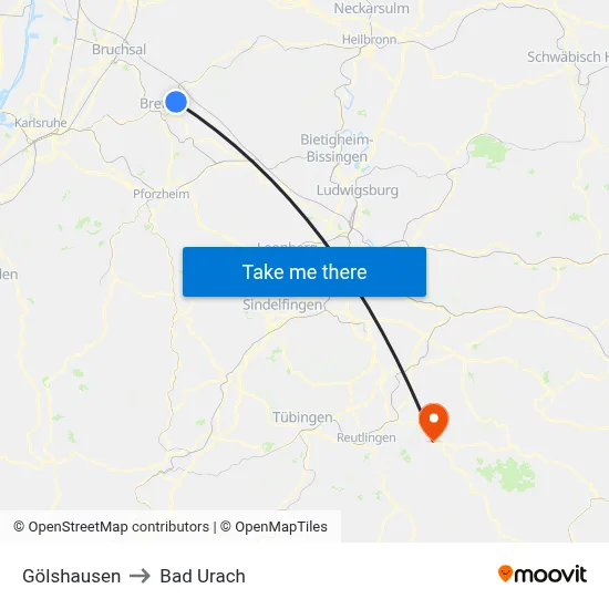 Gölshausen to Bad Urach map