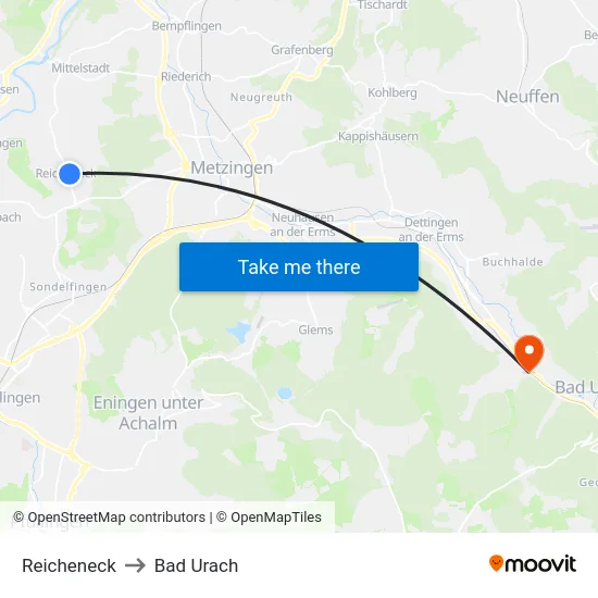 Reicheneck to Bad Urach map