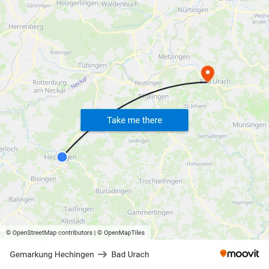 Gemarkung Hechingen to Bad Urach map