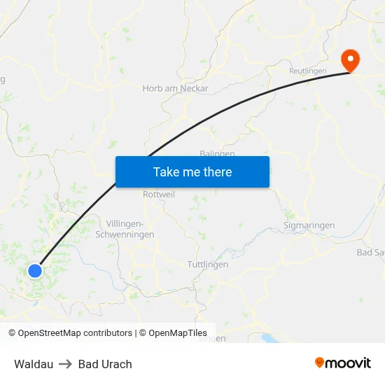 Waldau to Bad Urach map