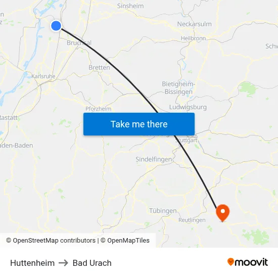 Huttenheim to Bad Urach map