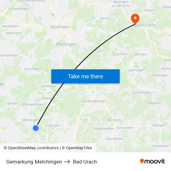 Gemarkung Melchingen to Bad Urach map