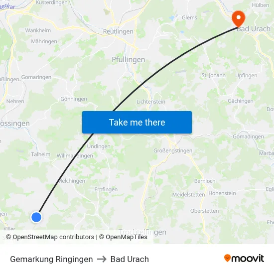 Gemarkung Ringingen to Bad Urach map