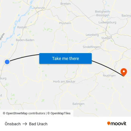 Önsbach to Bad Urach map
