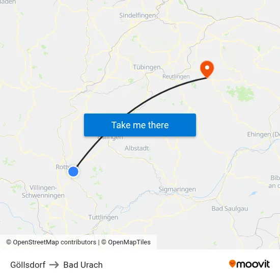 Göllsdorf to Bad Urach map