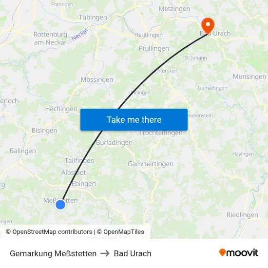 Gemarkung Meßstetten to Bad Urach map