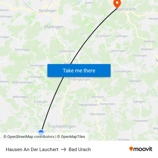 Hausen An Der Lauchert to Bad Urach map