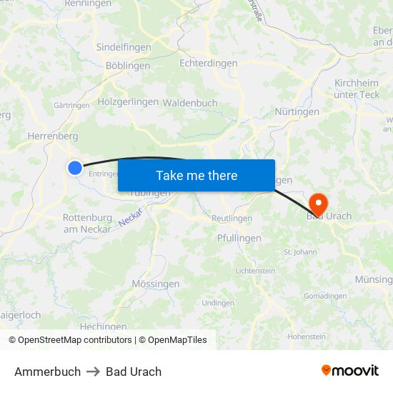 Ammerbuch to Bad Urach map