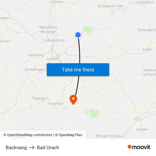 Backnang to Bad Urach map