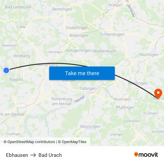 Ebhausen to Bad Urach map